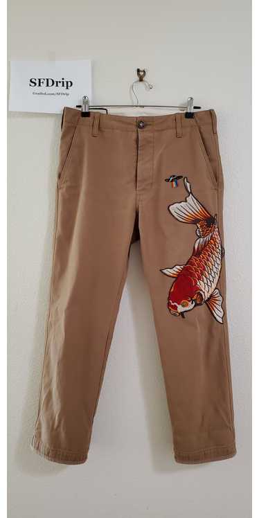 Gucci Rare Embroidered Koi Fish Khaki Pants