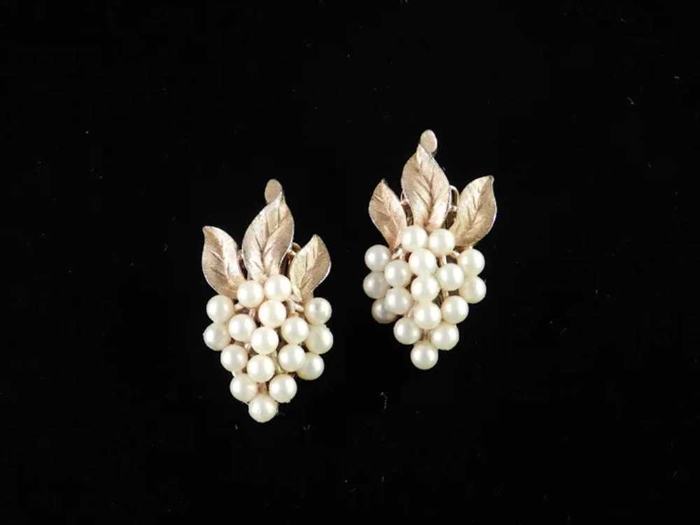 Trifari Faux Pearl Grape Cluster Earrings - image 2