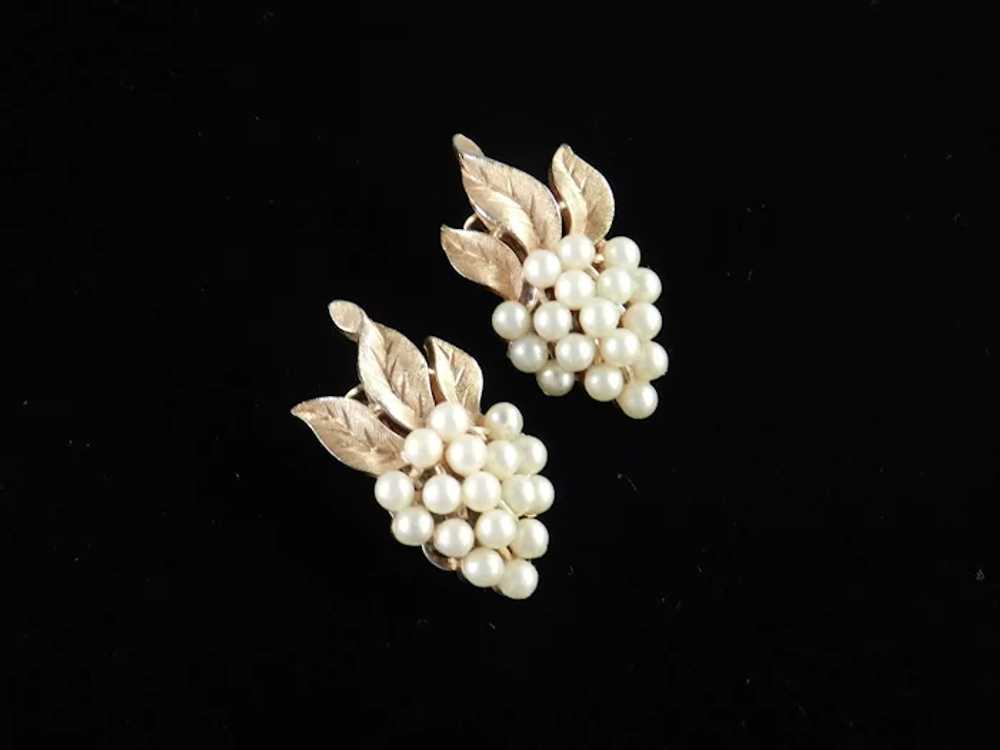 Trifari Faux Pearl Grape Cluster Earrings - image 3