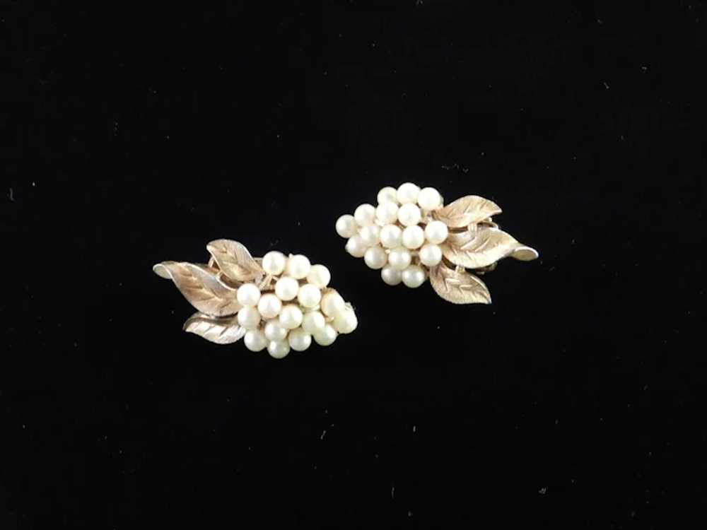 Trifari Faux Pearl Grape Cluster Earrings - image 4