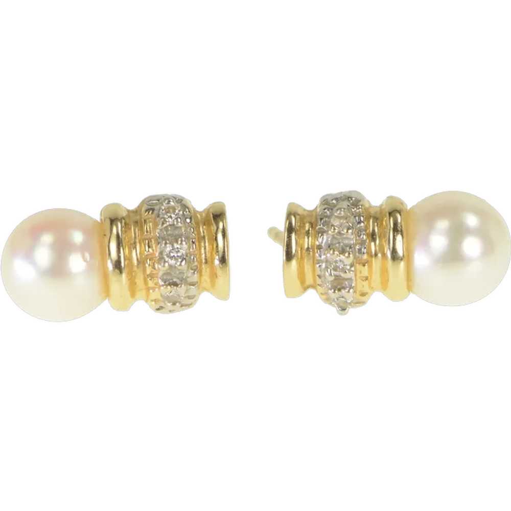 14K Pearl Diamond Vintage Classic Stud Earrings Y… - image 1