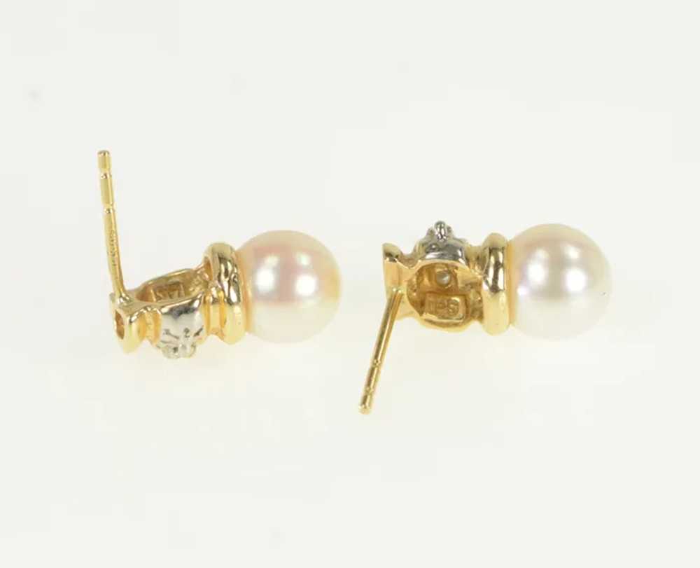 14K Pearl Diamond Vintage Classic Stud Earrings Y… - image 2