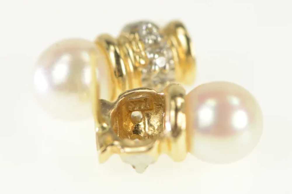 14K Pearl Diamond Vintage Classic Stud Earrings Y… - image 3
