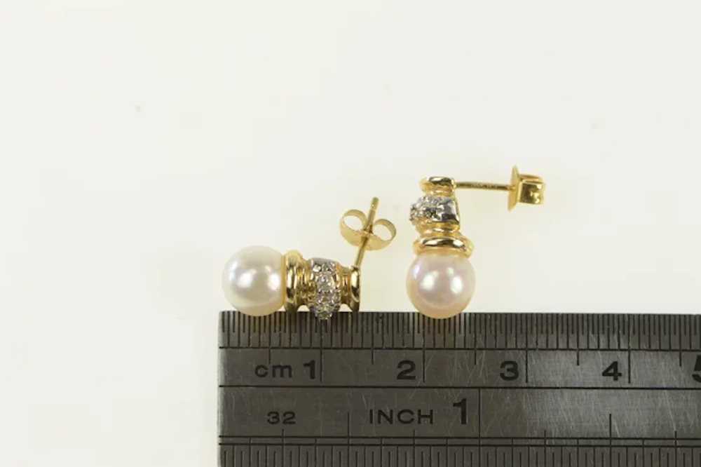 14K Pearl Diamond Vintage Classic Stud Earrings Y… - image 4