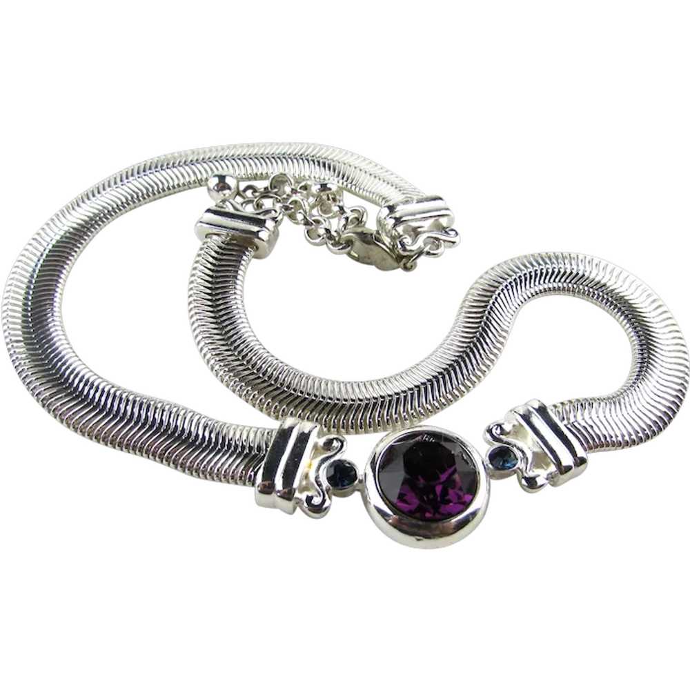 Vintage Napier Silver Tone Coil Necklace With Pur… - image 1