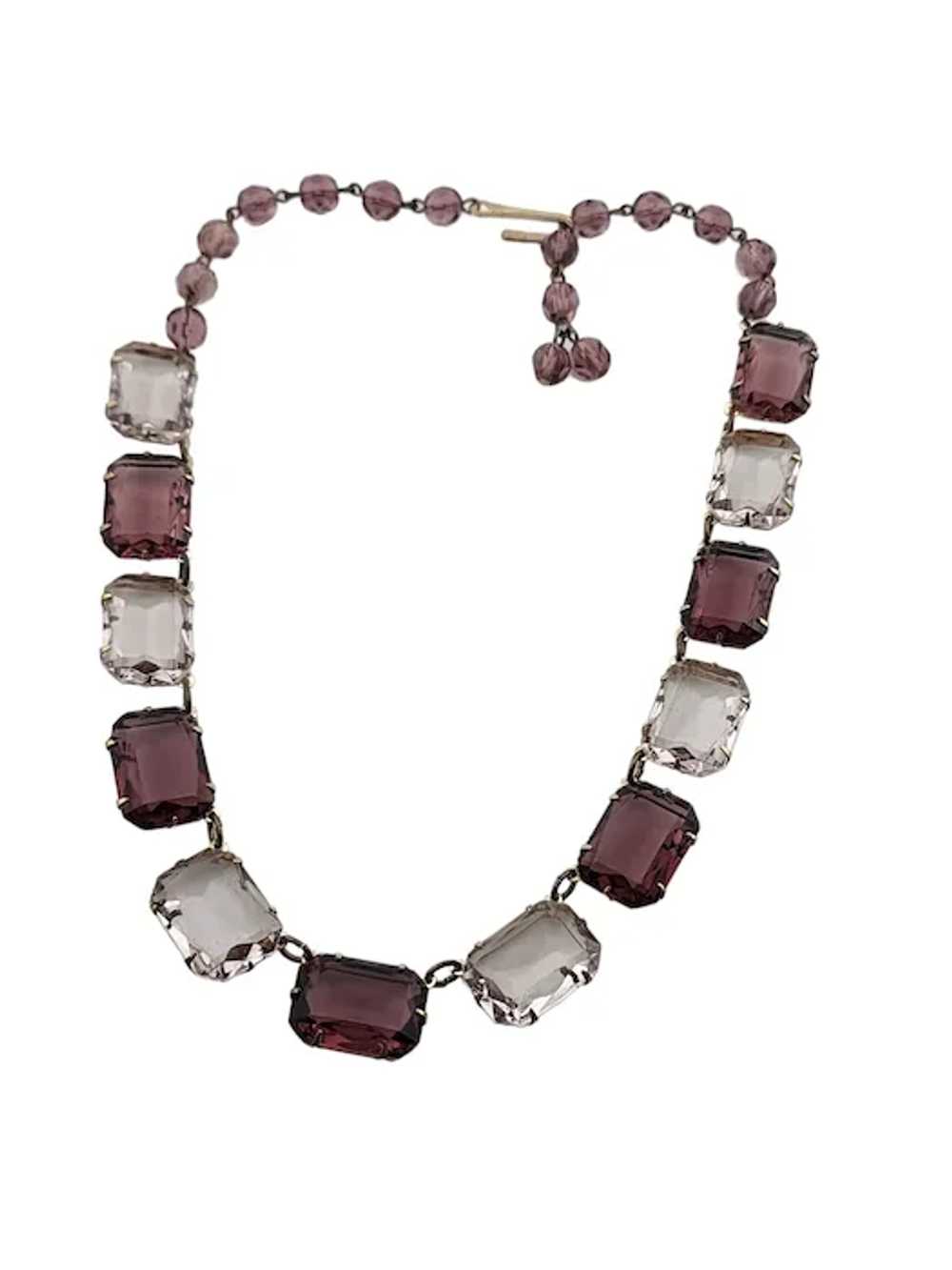 Vintage Two Tone Faceted Glass Necklace (A3323) - image 3