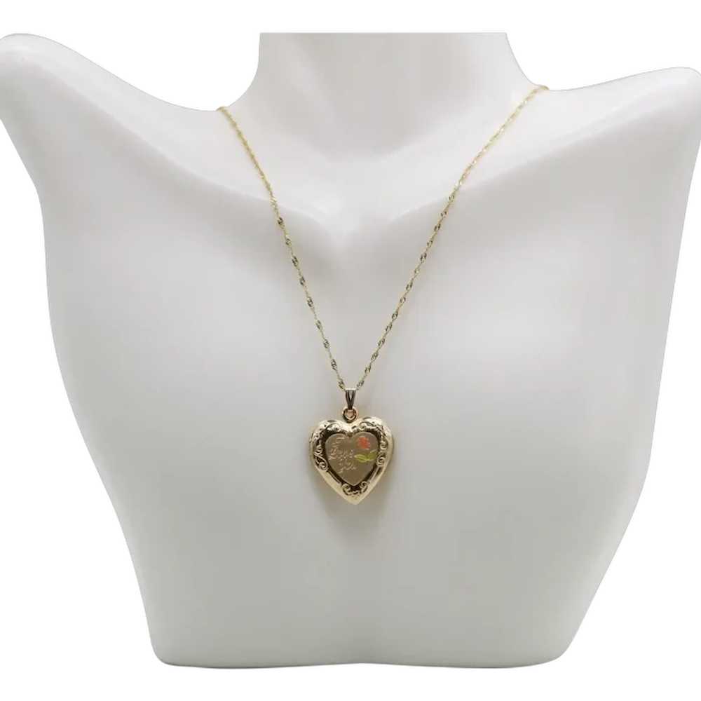 14k Yellow Gold "I Love You" Locket, 24 inches - … - image 1