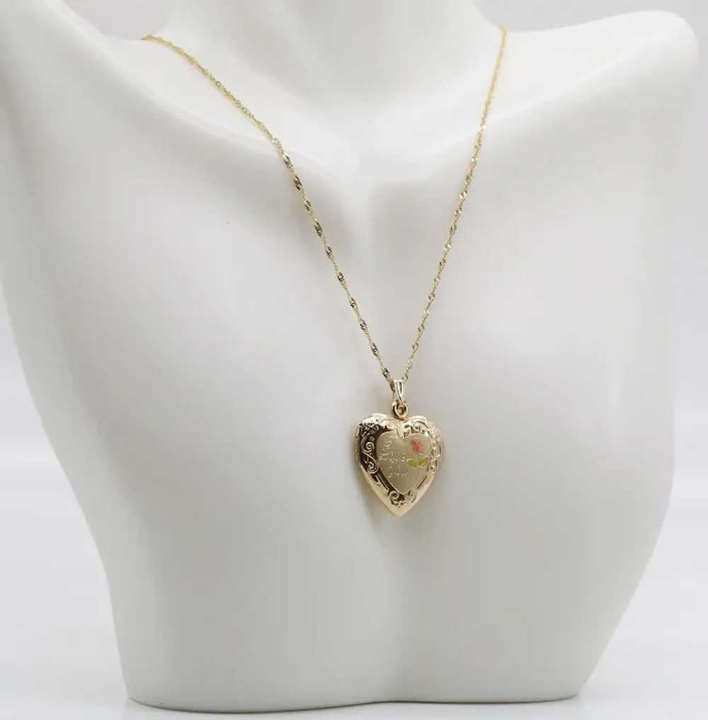 14k Yellow Gold "I Love You" Locket, 24 inches - … - image 2