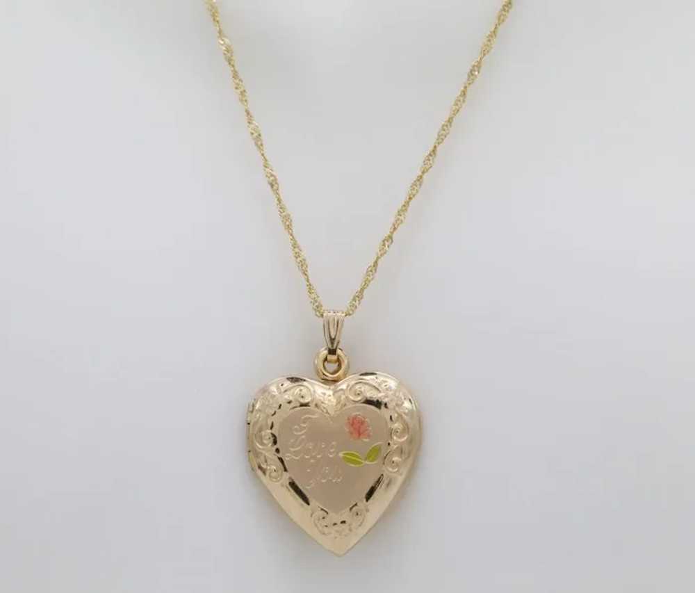 14k Yellow Gold "I Love You" Locket, 24 inches - … - image 3