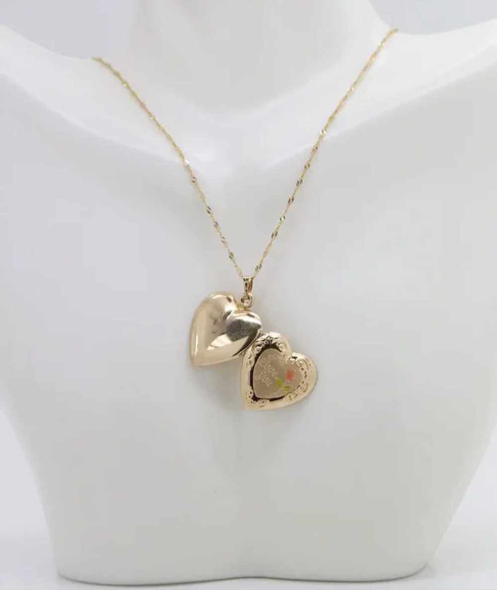 14k Yellow Gold "I Love You" Locket, 24 inches - … - image 7