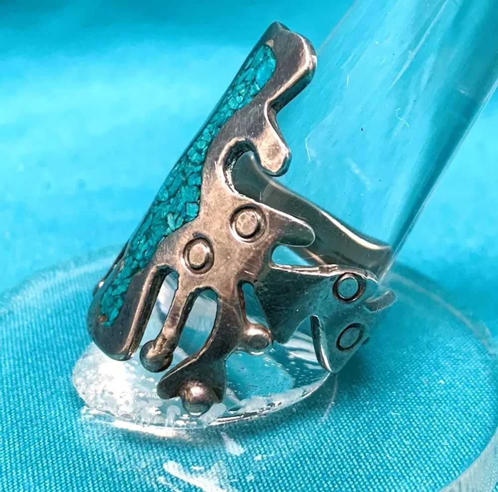 Vintage Mexico Signed Turquoise Sterling Silver H… - image 2