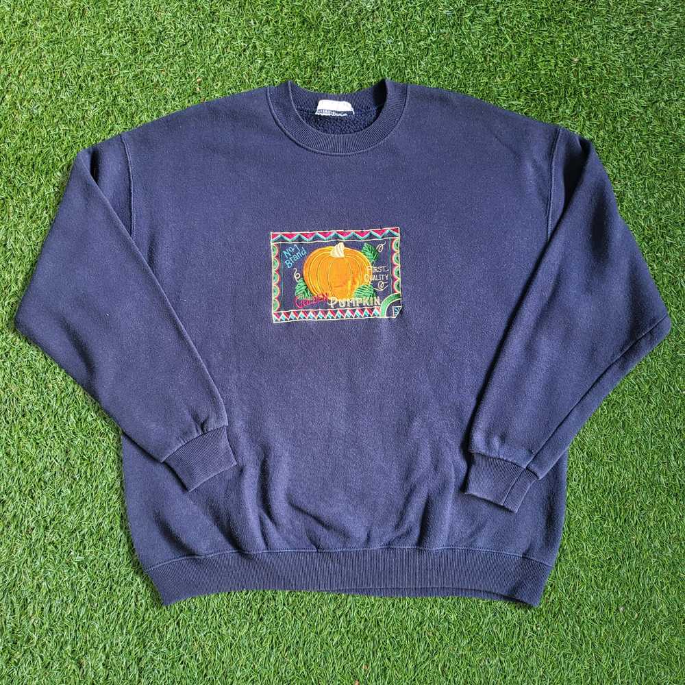 Vintage Golden Pumpkin Blue Sweatshirt Embroidere… - image 1