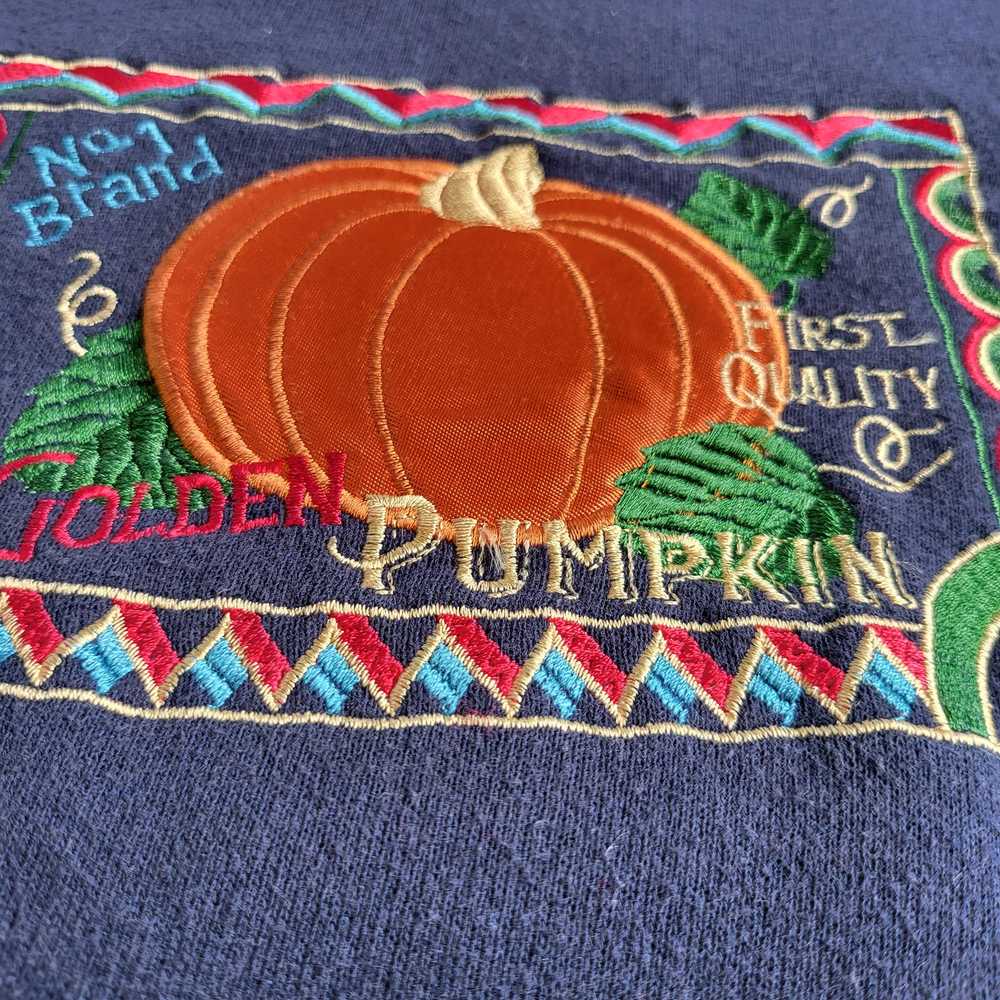 Vintage Golden Pumpkin Blue Sweatshirt Embroidere… - image 3