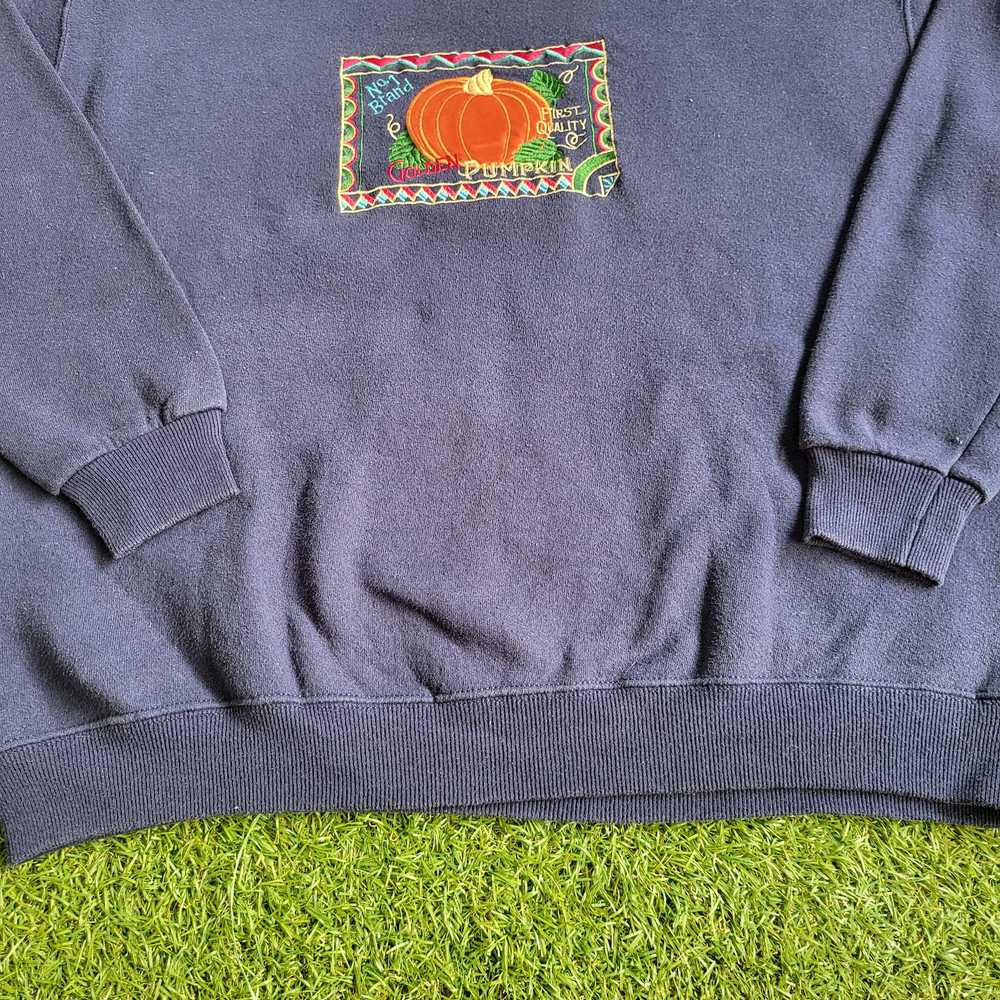 Vintage Golden Pumpkin Blue Sweatshirt Embroidere… - image 5