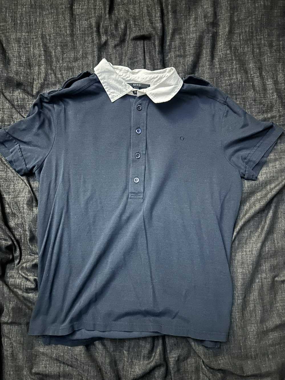 Gucci Navy Blue Gucci Collar Polo Shirt - image 1