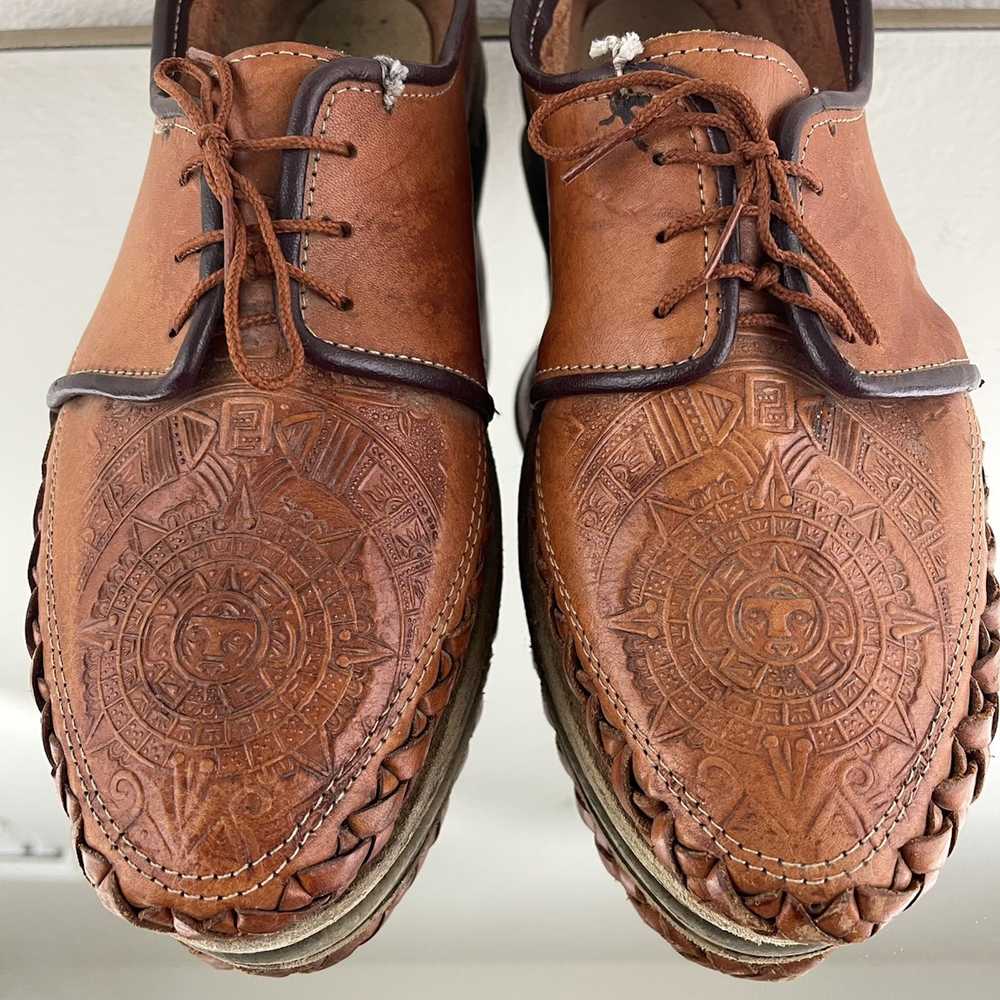 Vintage Burnt Brown Tooled Leather Handmade Aztec… - image 10