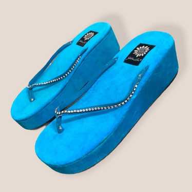 Vintage blue velvet platform sandals - image 1
