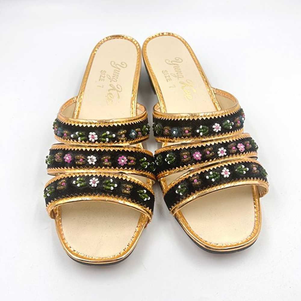 1970’s Black Floral Beaded Sandals - image 2