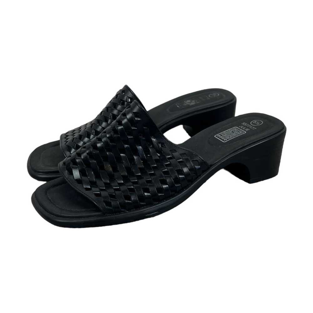 90s Y2K Leather Upper Woven Black Heel Sandals Op… - image 1