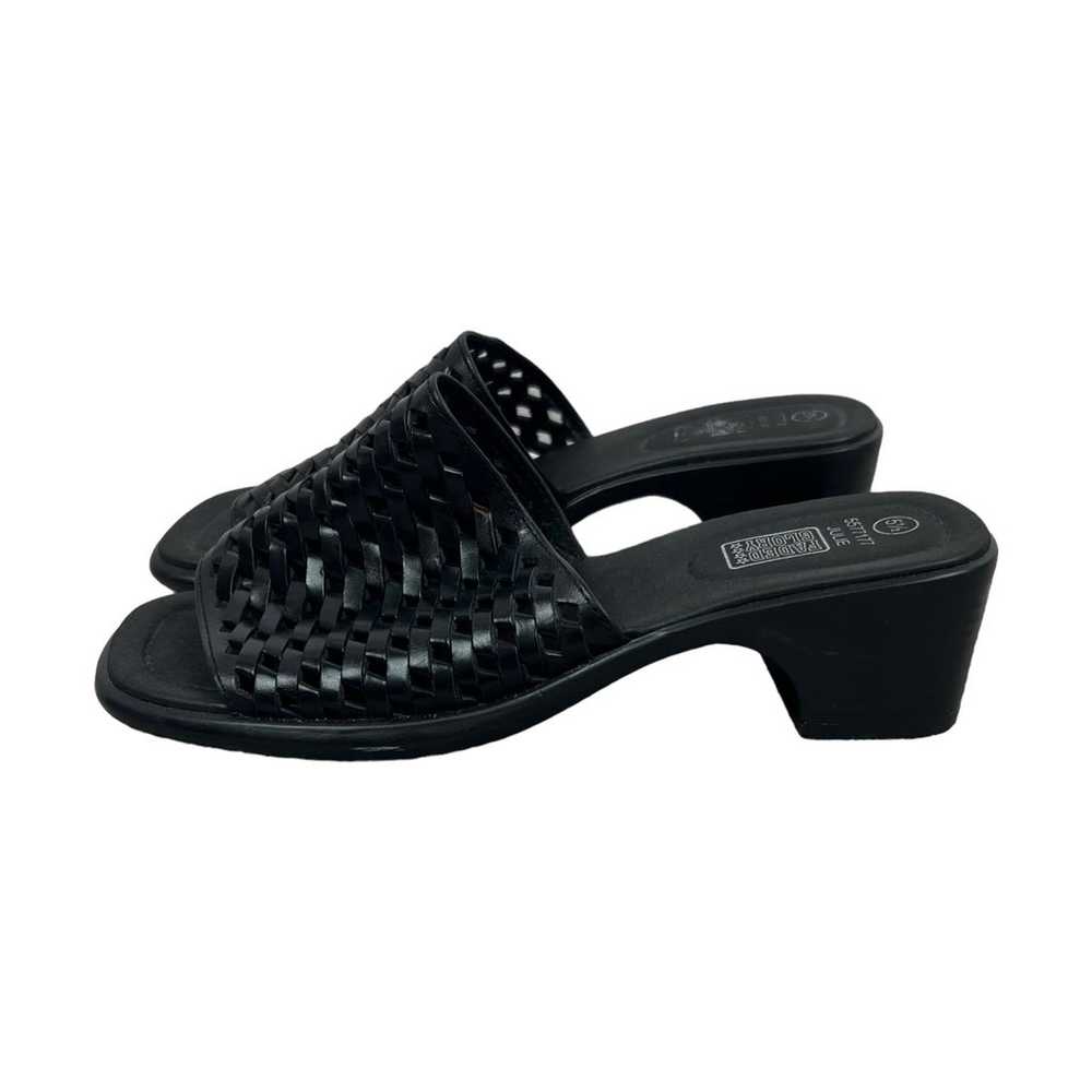 90s Y2K Leather Upper Woven Black Heel Sandals Op… - image 2