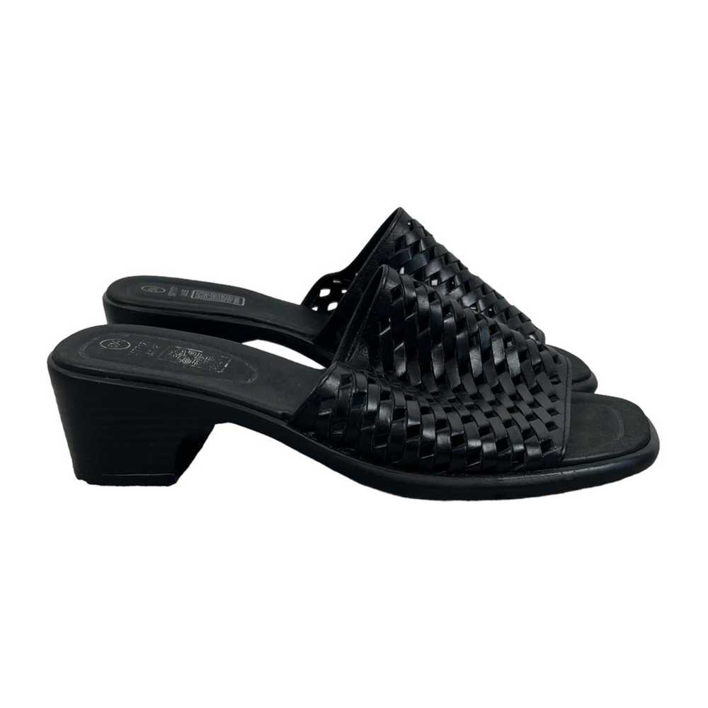 90s Y2K Leather Upper Woven Black Heel Sandals Op… - image 4