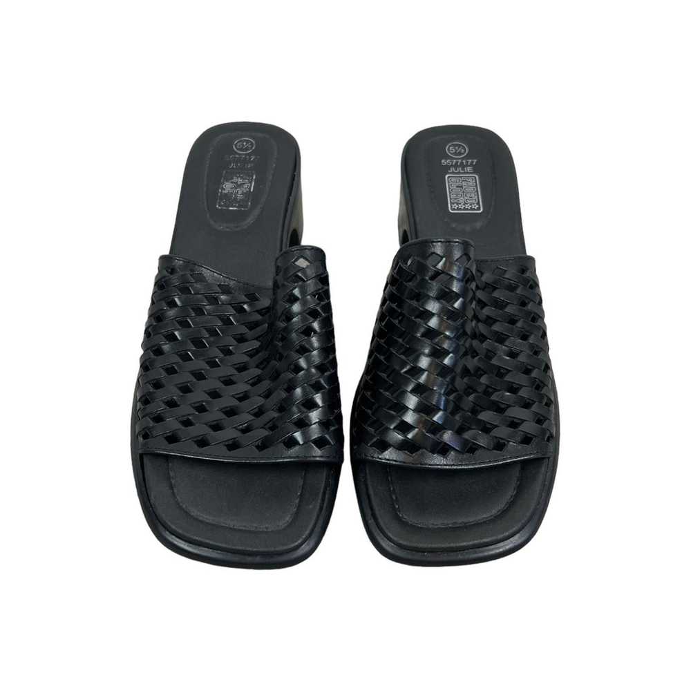 90s Y2K Leather Upper Woven Black Heel Sandals Op… - image 5