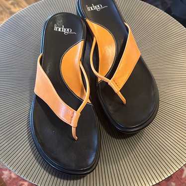 Indigo by Clarks Orange/Deep Brown Thong Sandals