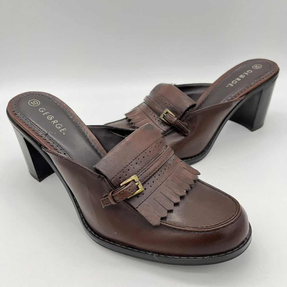 Vintage Y2K Brown Heeled Clog Loafers - image 2