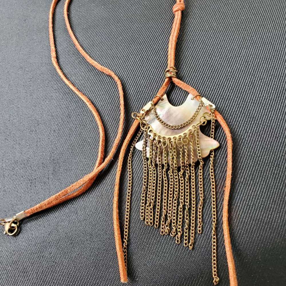Boho hippie abalone shell long necklace - image 3