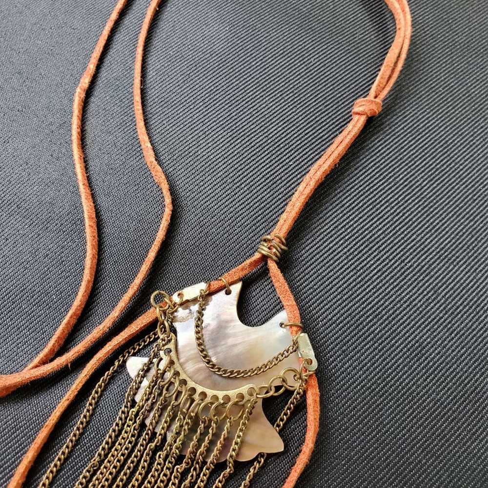 Boho hippie abalone shell long necklace - image 5