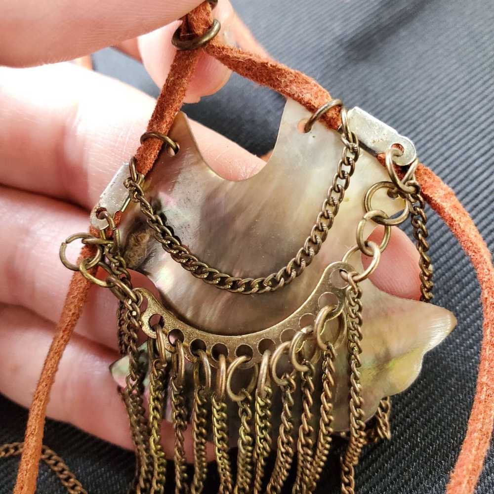 Boho hippie abalone shell long necklace - image 6