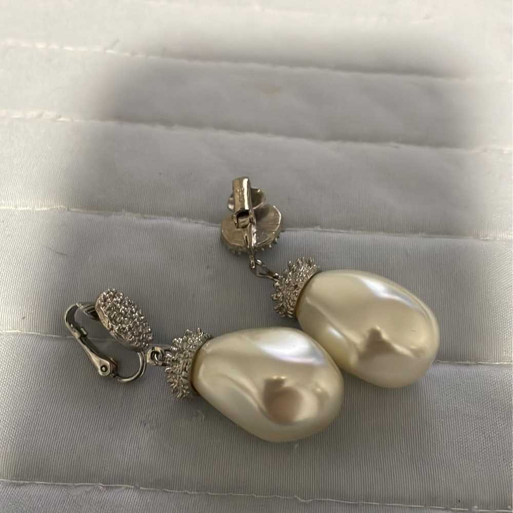 CATHE Earrings Clip On Faux Pearl Drop Silver Spi… - image 2