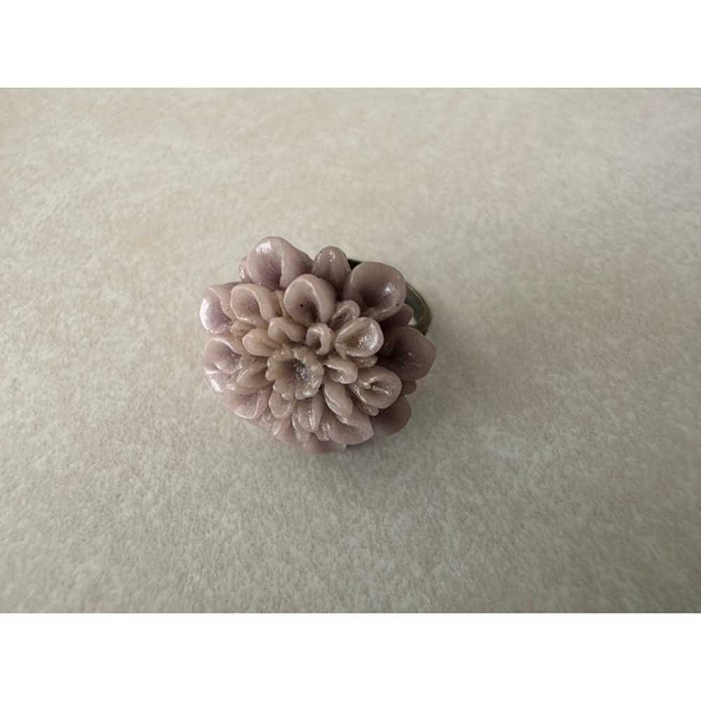 Vintage MCM gold bronze tone purple resin mum flo… - image 3