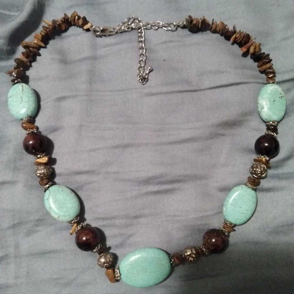 Turquoise and marble bead necklace - image 1