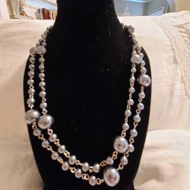 Vintage grey pearl with silver necklace - image 1