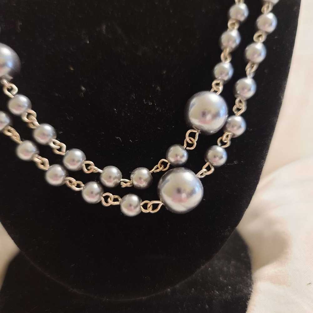 Vintage grey pearl with silver necklace - image 2