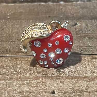 Vintage Silver Tone Dangle Enamel Apple A+ Book Charms School Safety Pin  Brooch
