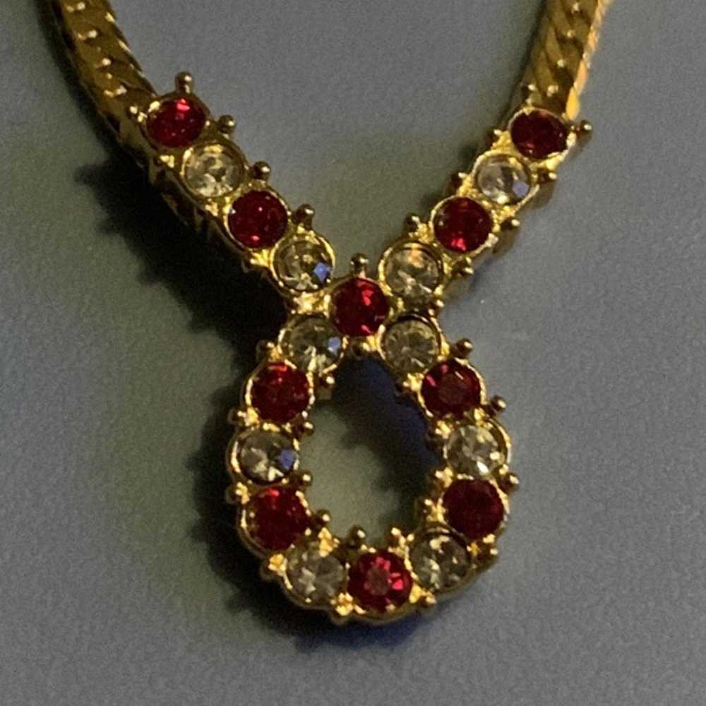 Vtg AVON Gold Tone Herringbone Red White Crystal … - image 4