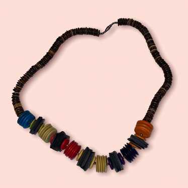 Vintage beaded wooden necklace - image 1