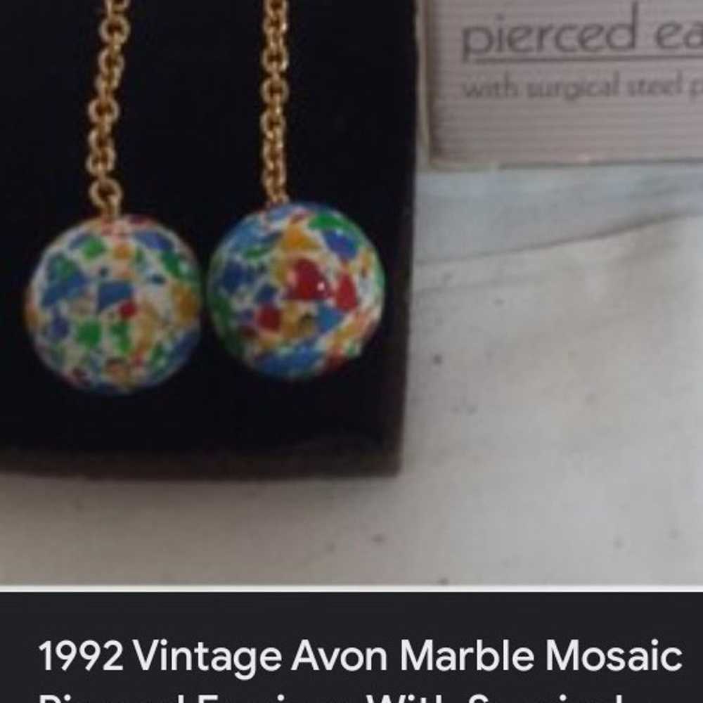 earrings 1992 vintage Avon marble mosaic 2 in dro… - image 4