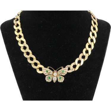 Vintage Butterfly Diamond Ruby Emerald 14K Yellow… - image 1
