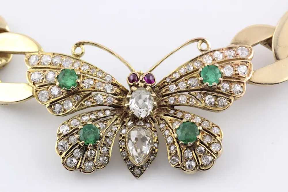 Vintage Butterfly Diamond Ruby Emerald 14K Yellow… - image 4