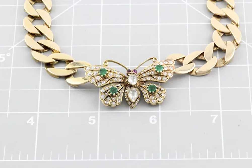 Vintage Butterfly Diamond Ruby Emerald 14K Yellow… - image 8