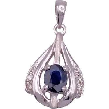 Vintage Sapphire and Diamond Pendant .56 Ctw 14K W