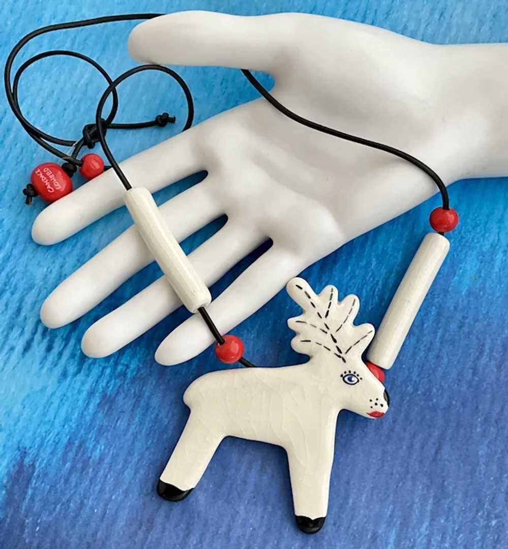Vintage Ruby Z Ceramic Reindeer Pendant Necklace … - image 2