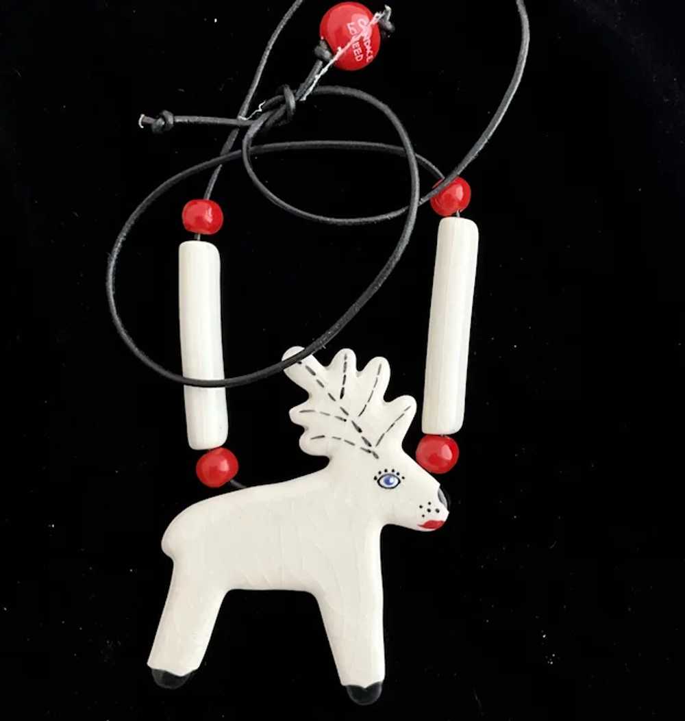 Vintage Ruby Z Ceramic Reindeer Pendant Necklace … - image 3