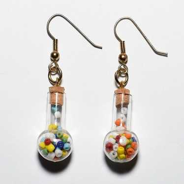 Unworn Vtg 80s Beads-in-Flask Earrings - image 1