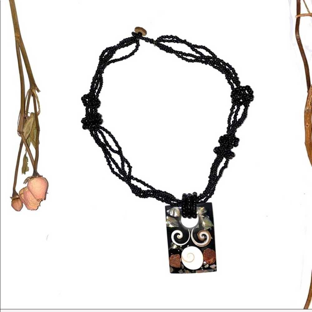 Vintage Beaded Boho Pendant Necklace - image 1
