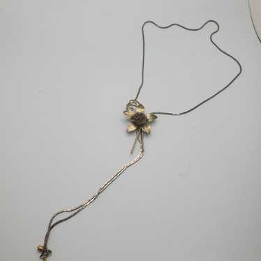 Vintage gold rose lariat necklace - image 1