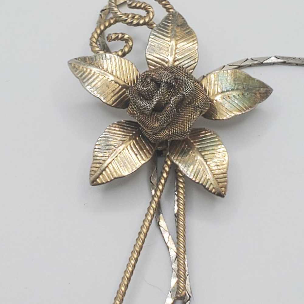 Vintage gold rose lariat necklace - image 2